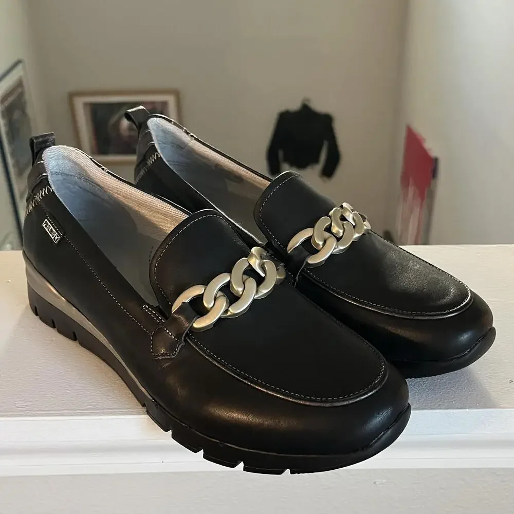 Pikolinos Loafers Cantabria Womens 10 Cowhide Leather Chain Slip On Arch Support